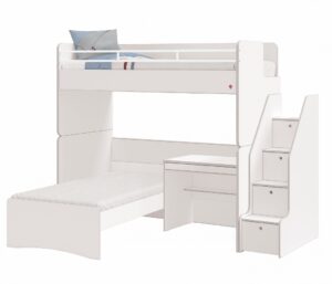 Patrová postel s psacím stolem a schůdky pure modular - bílá