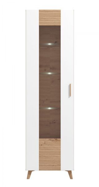 Jednodveřová vitrína s osvětlením polic jett - dub artisan/bílá