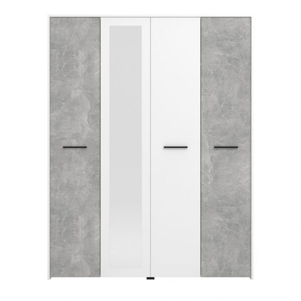 Čtyřdveřová šatní skříň se zrcadlem geralt - beton/bílá