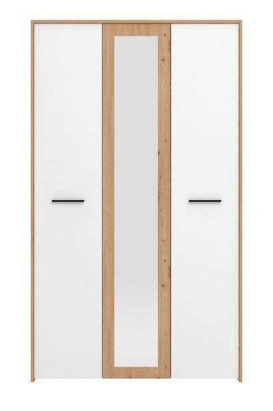 Třídveřová šatní skříň se zrcadlem geralt - bílá/dub artisan